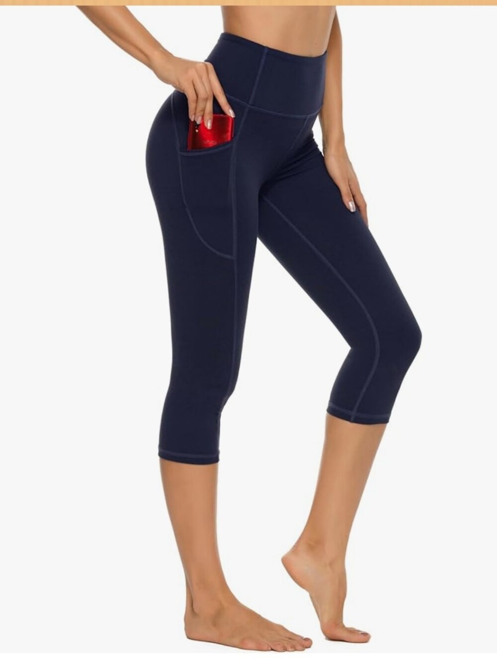 High-Waist Capri Leggings with Side Pocket - Navy